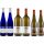 2 blaue Weinflaschen, 2 braune Weinflaschen, 2 grüne Weinflaschen, jeweils mit Drehverschluss