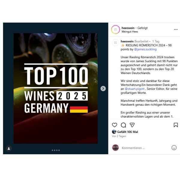 Auszeichnungsurkunde TOP 100 Wines 2025